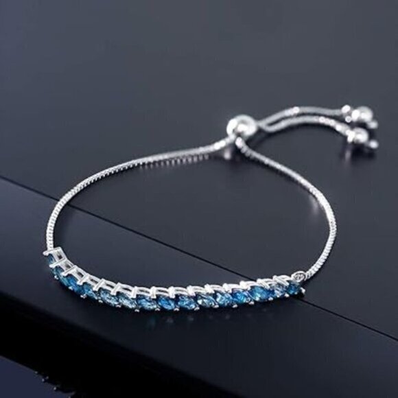 London Blue Topaz Tennis Bracelet 1.50Ct Gemstone Birthstone 925 Sterling Silver - Picture 2 of 3
